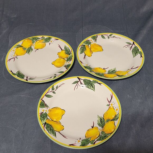 3 Brylane Home Lemon Dinner Plates - Picture 1 of 6